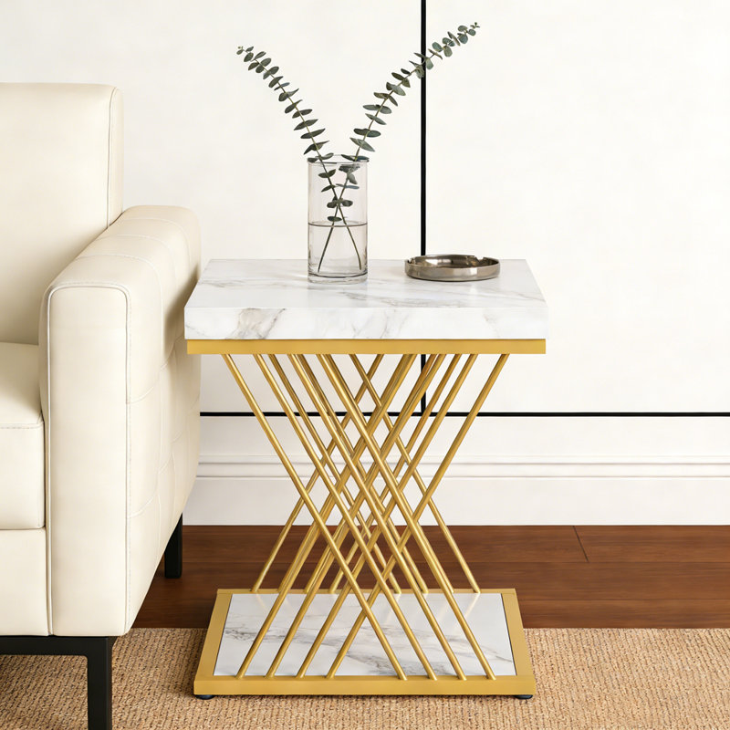 2-Tier Square End Table Modern Bedside Table