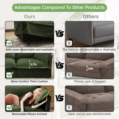 Fauteuil à revêtement antidérapant avec 1 grand coussin de dossier et 2 grands coussins décoratifs, canapé-lit simple à siège profond confortable, plusieurs grands coussins moelleux, tissu chenille