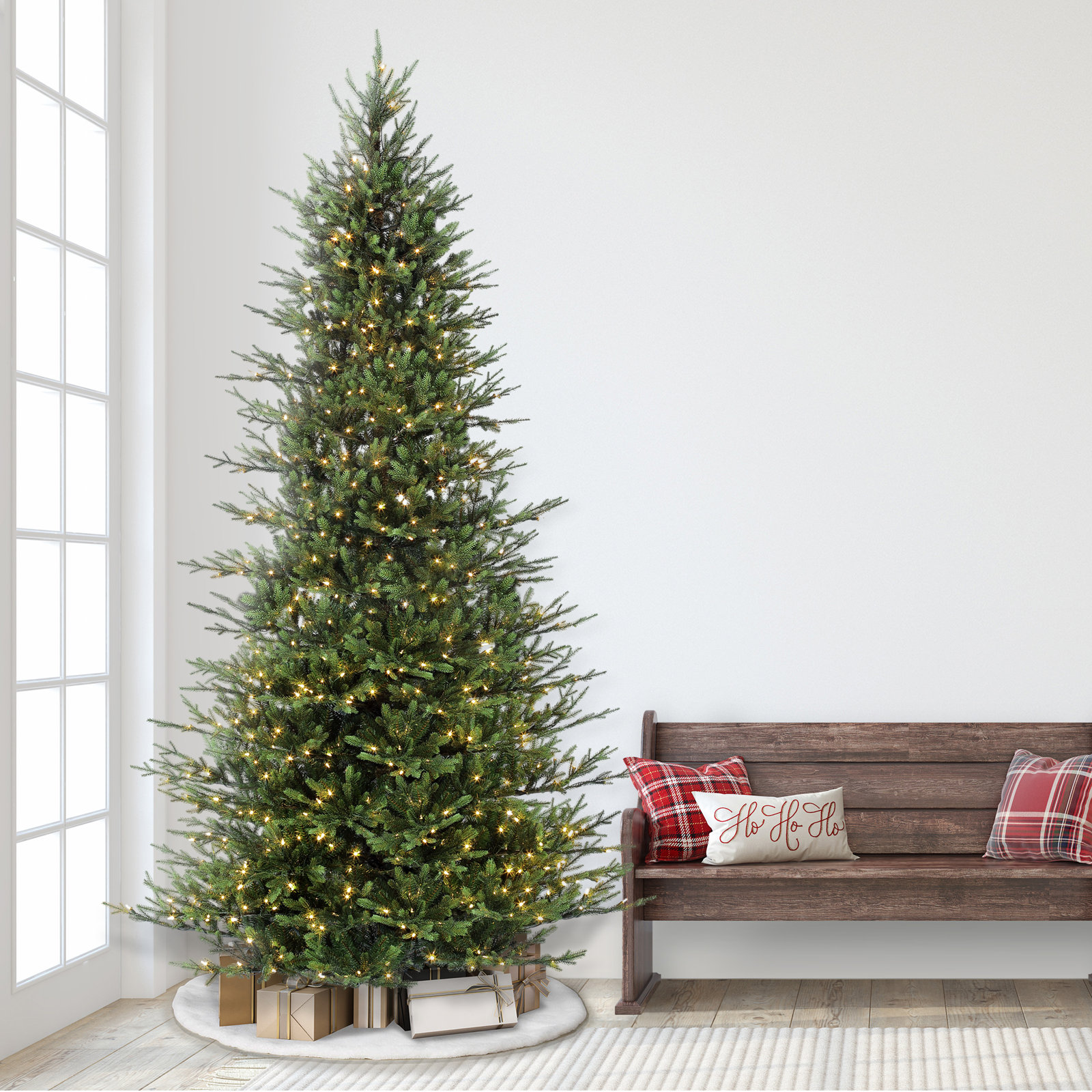 Hachmin Slender 10' Pre-Lit Fir Christmas Tree, 9' H