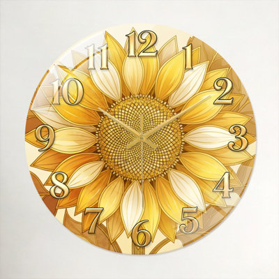 Sunflower Pattern Modern Decorated Glass Wall Clock Home Decor Art-15.7"