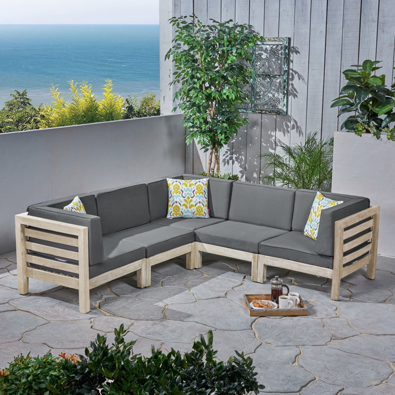 Canapé modulaire d'extérieur 30,25 po avec coussins, Structure brune / coussin beige