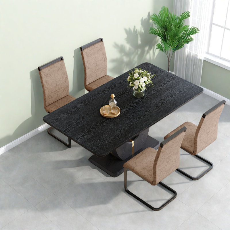 Ensemble de table de salle à manger moderne brun en bois aggloméré noir avec 4 chaises pour la cuisine