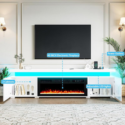 The Modern TV Stand Features A Sleek High Gloss Finish That Enhances Your Living Room Decor, Complete With Customizable RGB LED Lights To Create The Perfect Ambiance For Any Occasion.