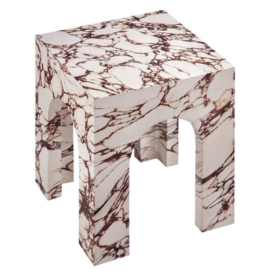 Valen Square Indoor - Outdoor Patio Arched Concrete Side Table In Red Marble