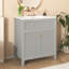 Meuble-lavabo moderne avec lavabo en céramique de couleur grise, base en bois massif, espace de rangement spacieux de 30 po sous le comptoir, moderne, gris et massif, spacieux