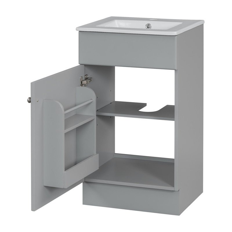 Meuble-lavabo autoportant de 18 po avec lavabo en céramique, Gris, Argent argent