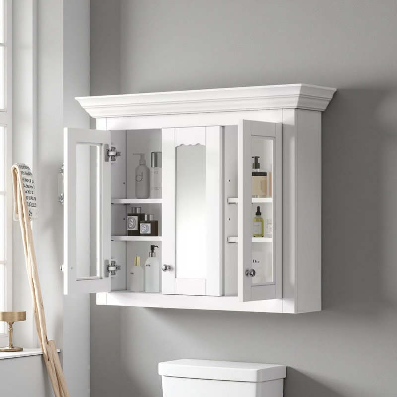 Armoire à pharmacie de 35 po avec miroir, 5 tablettes fermées et réglables, armoire de rangement murale avec portes en verre