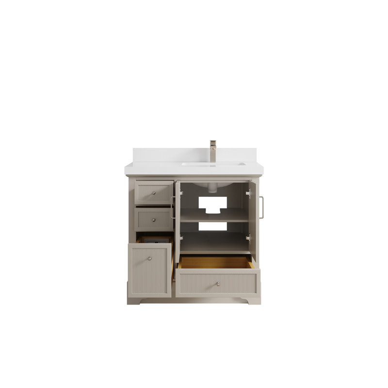 Meuble-lavabo sur pied simple 36 po avec plateau en quartz Alys