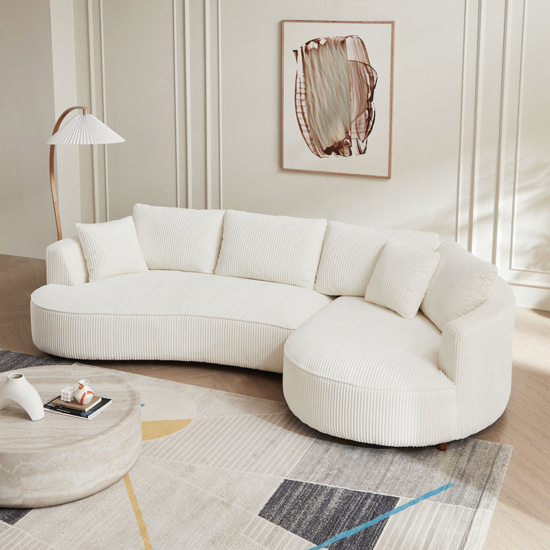 Canapé modulaire en velours côtelé Julio, Velours côtelé blanc, Retour à droite