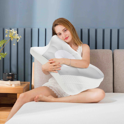 Cervical Pillow For Neck Support, Contour Memory Foampillow Shoulder Support Pain Relief For Side Back Stomach Sleepers With Pillowcase