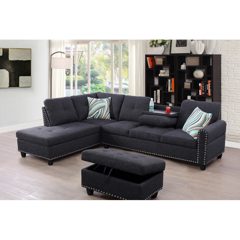 Sciortino Upholstered Sectional, Left Hand Facing, Brown Fabric