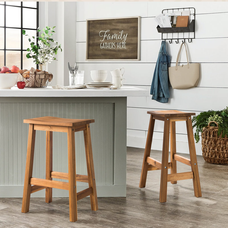 Ensemble de 2 tabourets de comptoir et de bar en bois massif, Brun