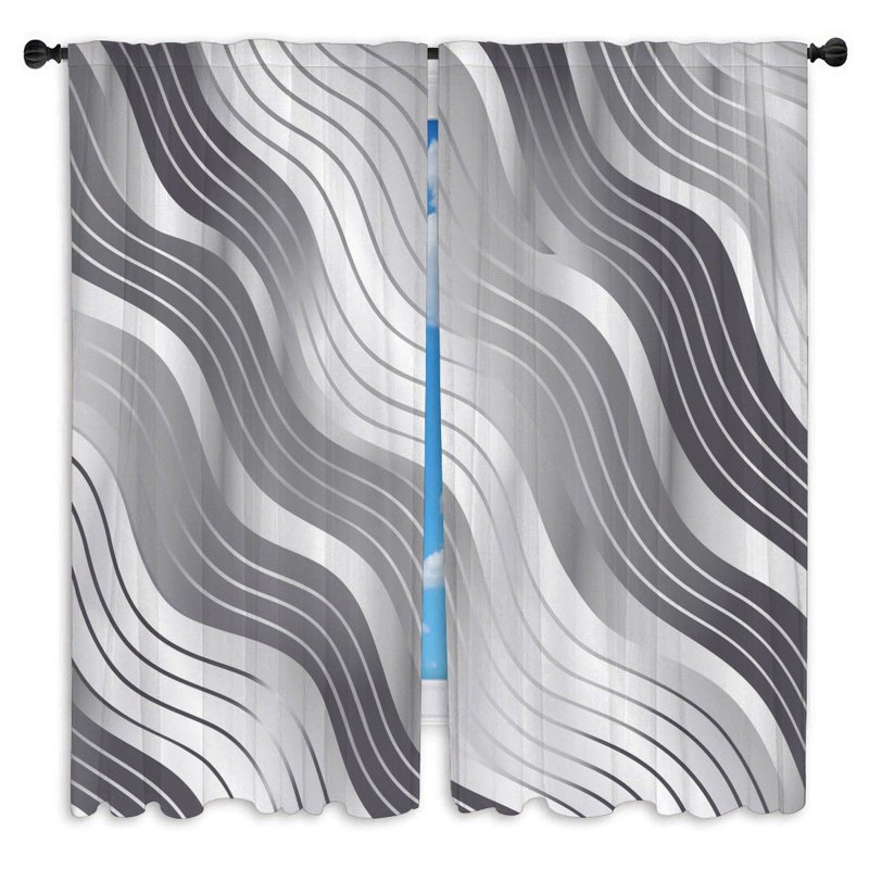 Rideaux hypnotisant à motif de rideaux à vagues monochromes - 2 panneaux, L 20 po x L 61 po