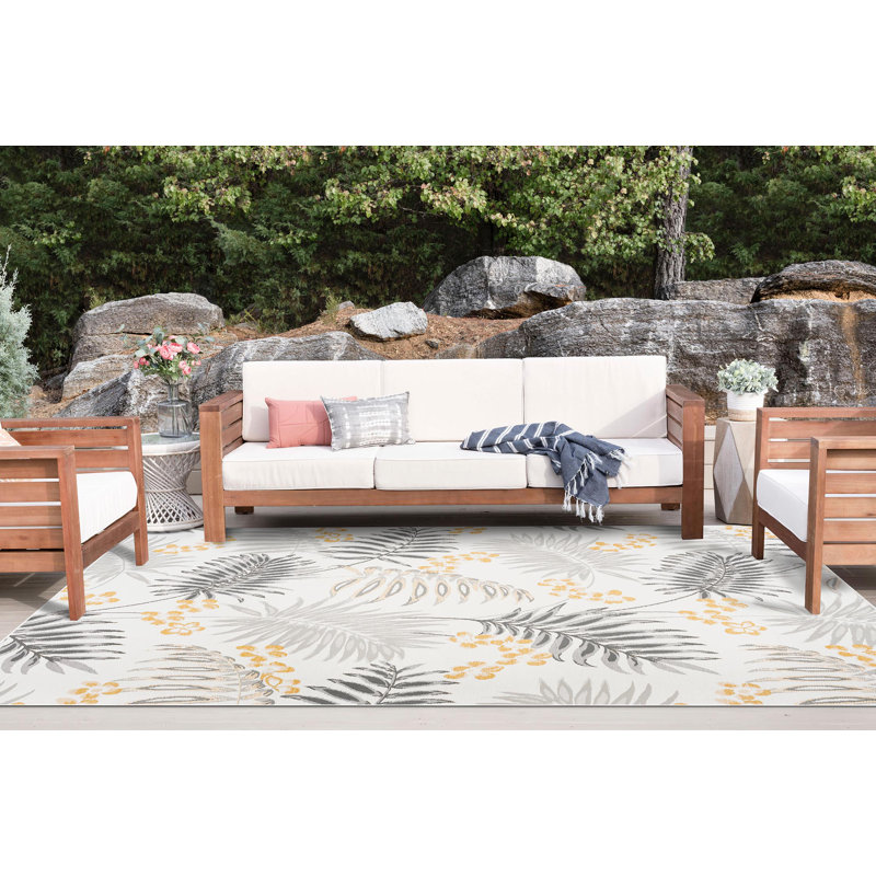 Tapis intérieur / extérieur en polypropylène tissé à plat réversible Zina - crème , Rectangle 7 pi 11 po x 10 pi 3 po