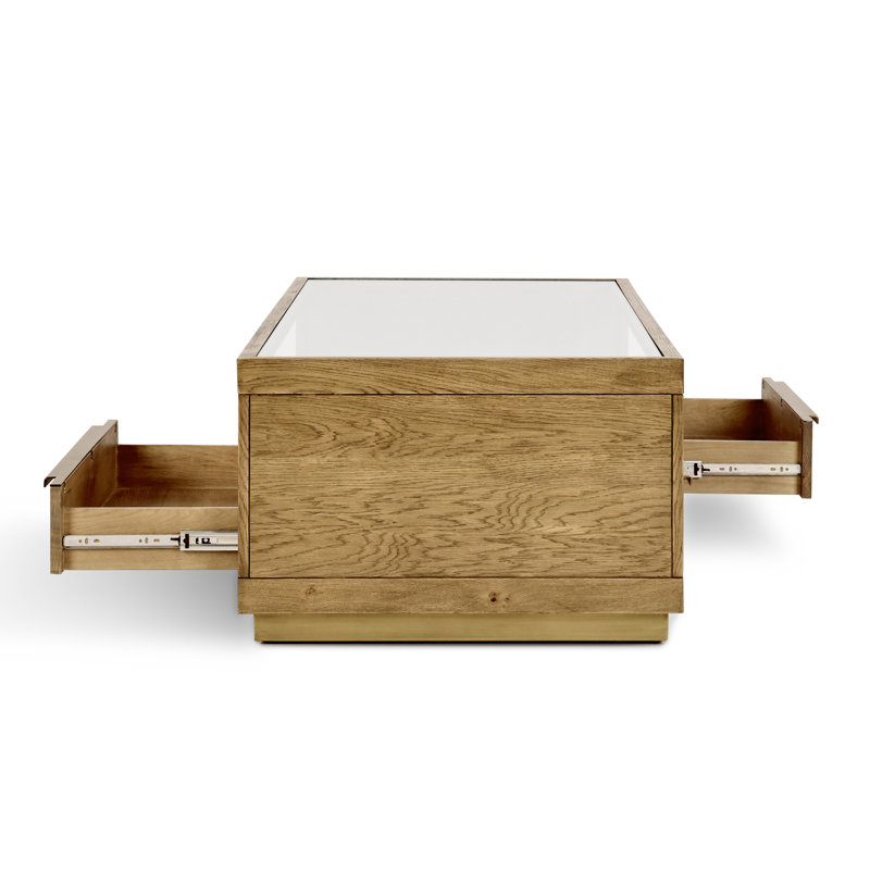 Fallbook Glass Top Coffee Table with Drawers