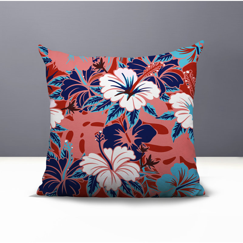 Oreiller carré réversible intérieur / extérieur à motif floral Malia, Rouge, Carré 15 po