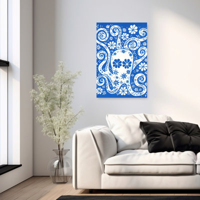 Whimsical Blue Octopus Whimsical Octopus Ocean Flower Wall Art Print 1 Piece Wrapped Canvas Wall Art