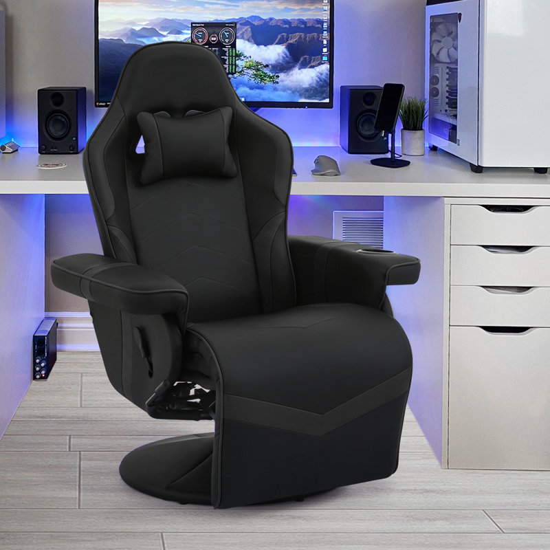 Inbox Zero Reclining Ergonomic Swiveling PC & Racing Game Chair with Footrest, Black