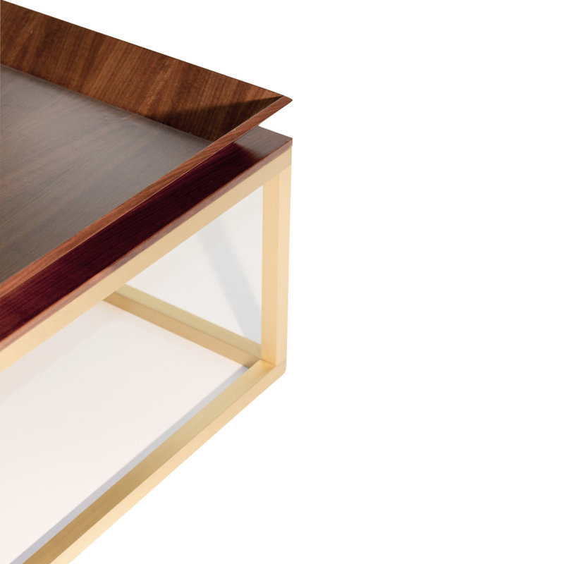 Le Solid Wood Coffee Table, Walnut, Polished Brass