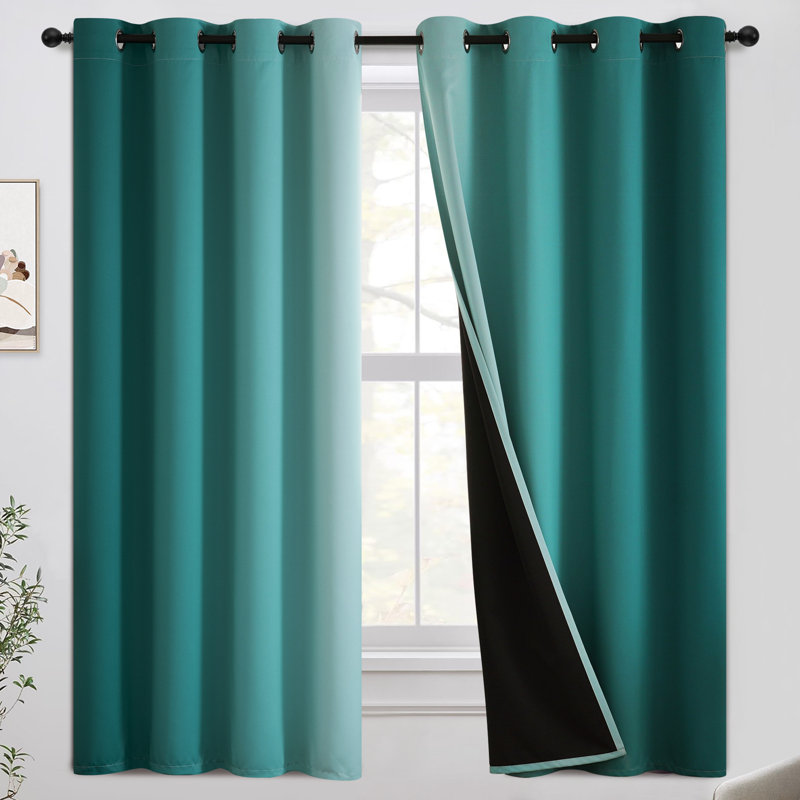 100% Blackout Ombre Curtains,Room Darkening Grommet Gradient Drapes for Bedroom, 52" W x 84" L, Teal