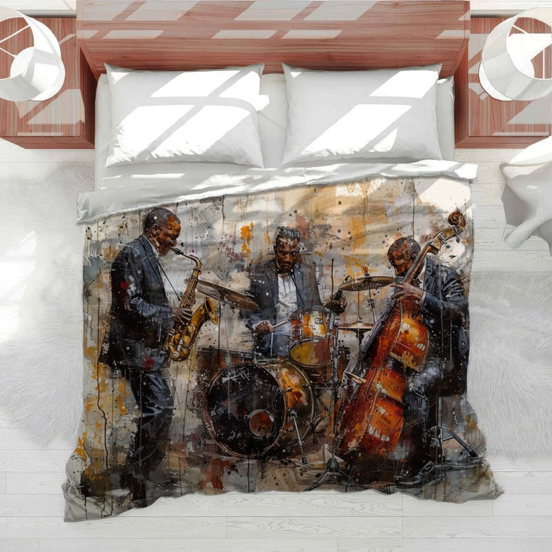 Jazz Band Music Cotton Blend Comforter, Queen Comforter