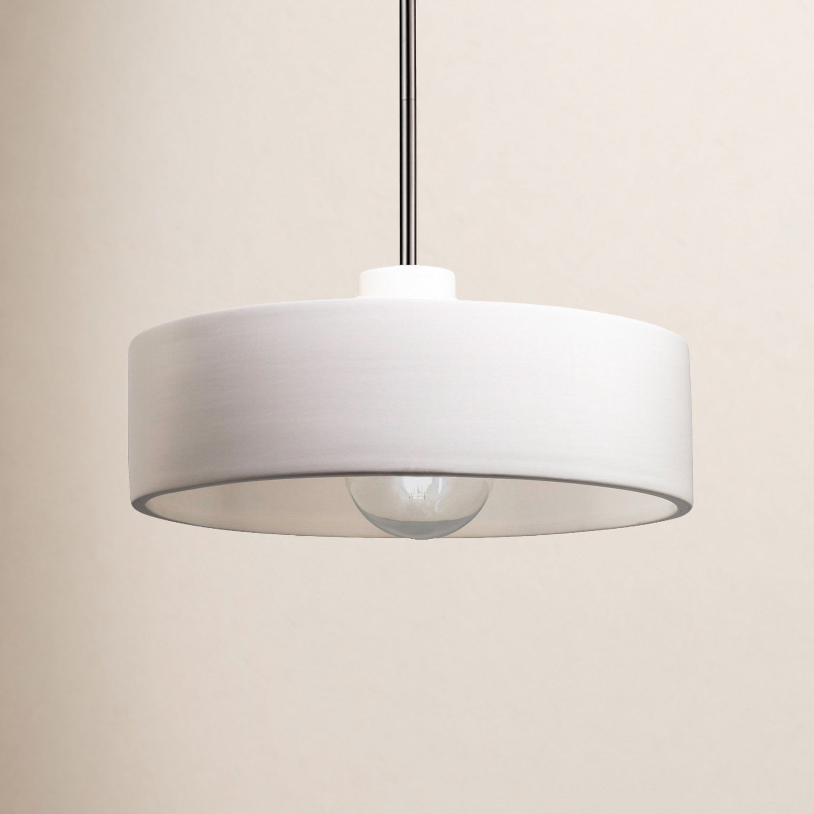 Riverside Single Light Ceramic Dimmable Pendant, Brushed Nickel, Matte White
