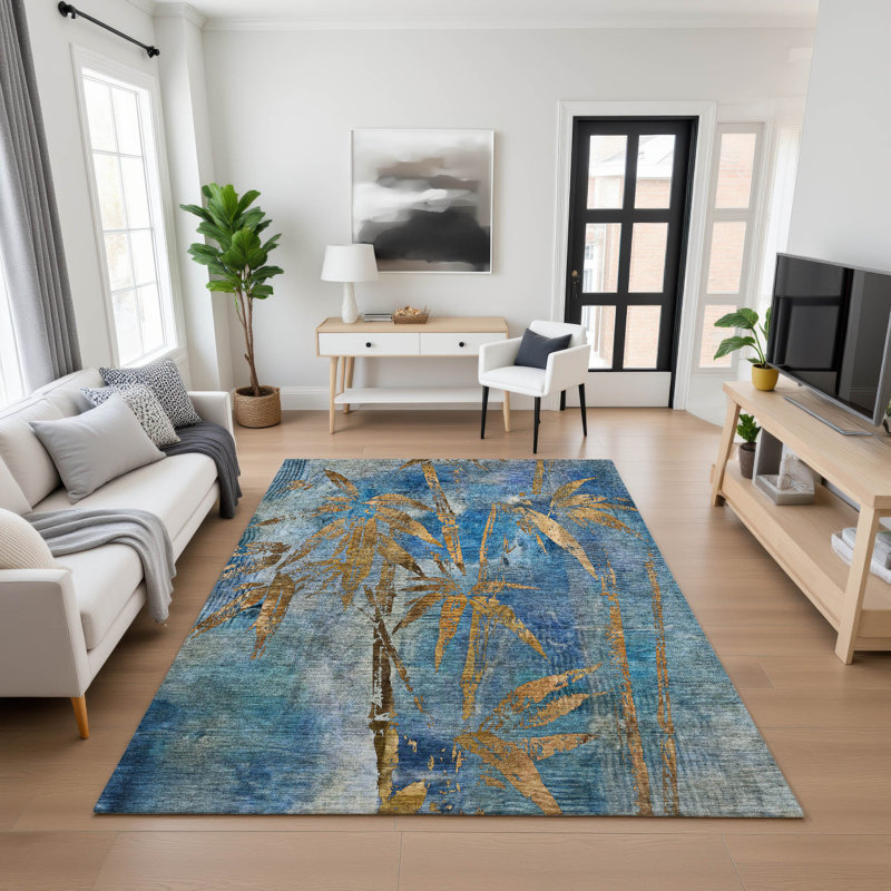 Premium Machine Washable Mayfield AMF2222 Botanical Rug, Green, 5' x 7'6"