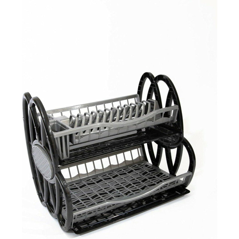 MantraRaj Plastic Dish Rack 2 Tier Double Dish Drainer Rack Large Plate Cutlery Cup Holder Trays