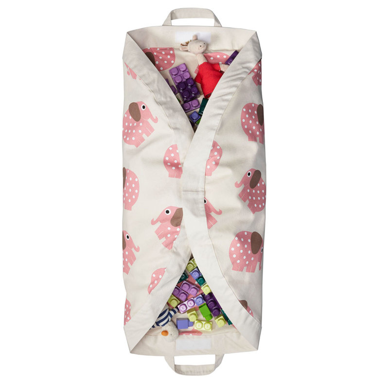 Pink Elephant Cotton Play Mat and Toy Storage Bag