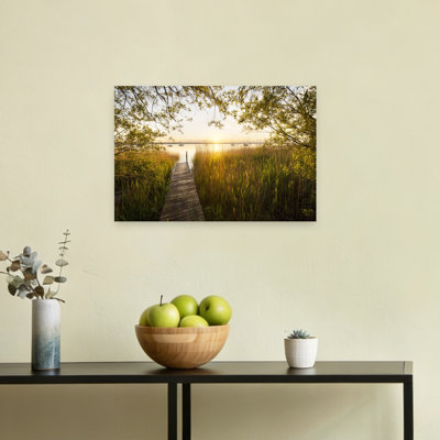Impression sur toile, "Golden Jetty Abstract Contemporary Forest Landscape"
