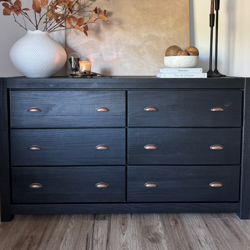 Commode double 6 tiroirs Montauk, Noir campagnard