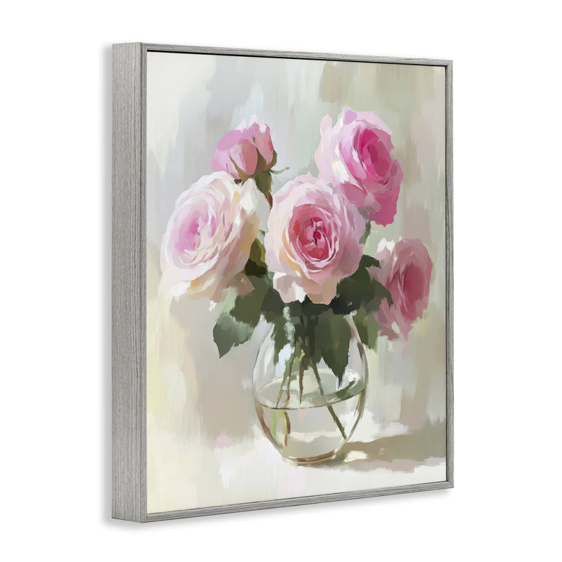 Vase en verre roses roses, estampe numérique, design par Petal Prints Design, H 30 po x l 24 po, Estampe numérique Farmhouse