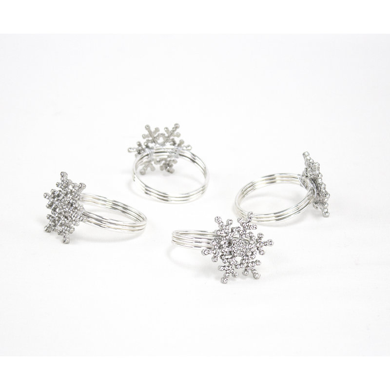 Ensemble de 4 rondelles de serviette en cristal et strass en métal argenté