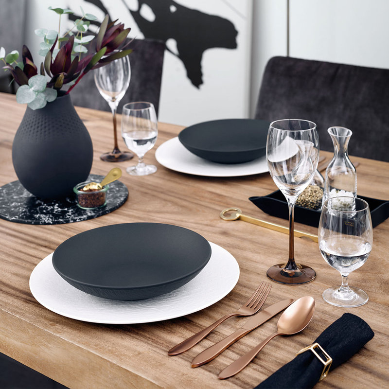 Rustic Black Ceramic Round Pasta Bowl