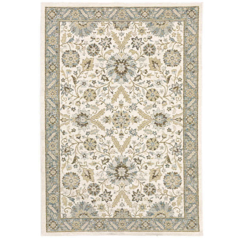 Tapis pierre / ivoire Alair Borders, Rectangle 5 pi 3 po x 7 pi 3 po