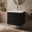Meuble-lavabo suspendu Gloria 24 po, fini noir doux et noyer, avec lavabo en céramique intégré et trop-plein, grand meuble-lavabo suspendu pour salle de bain moderne, à assembler soi-même