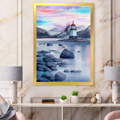 Paysage de soirée avec un phare - Peinture sur toile