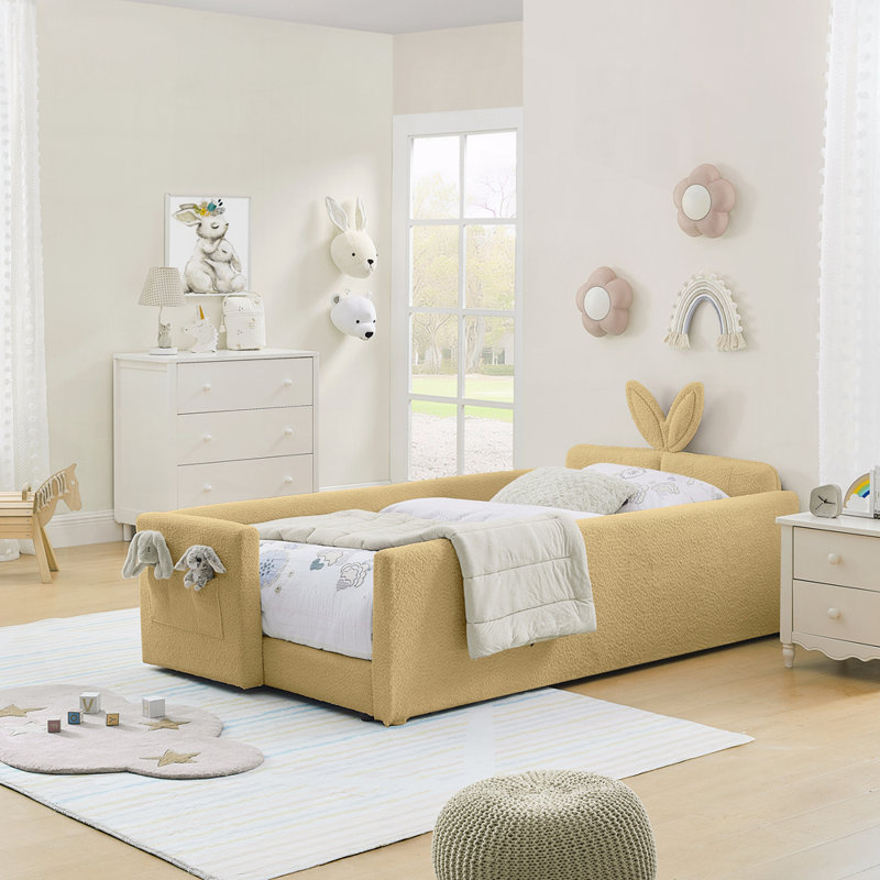 Lit plateforme tapissier Storage, Lit simple, Yellow