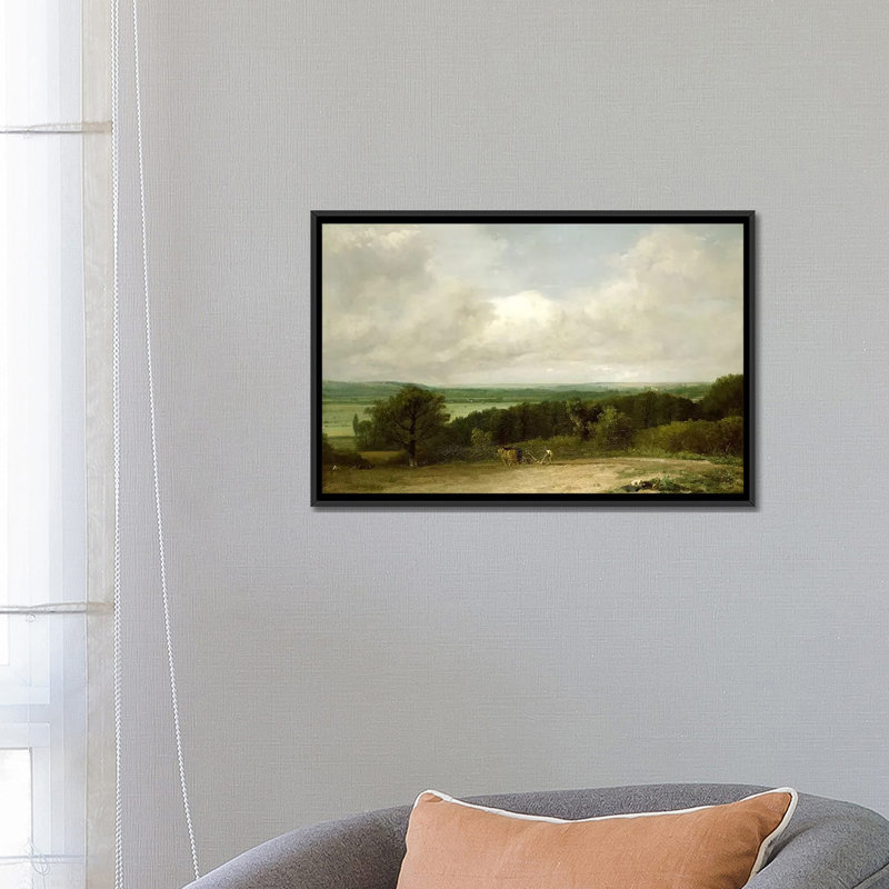 «Wooded Landscape with a Plowman» par John Constable - impression, Toile encadrée noire, Pas de tapis