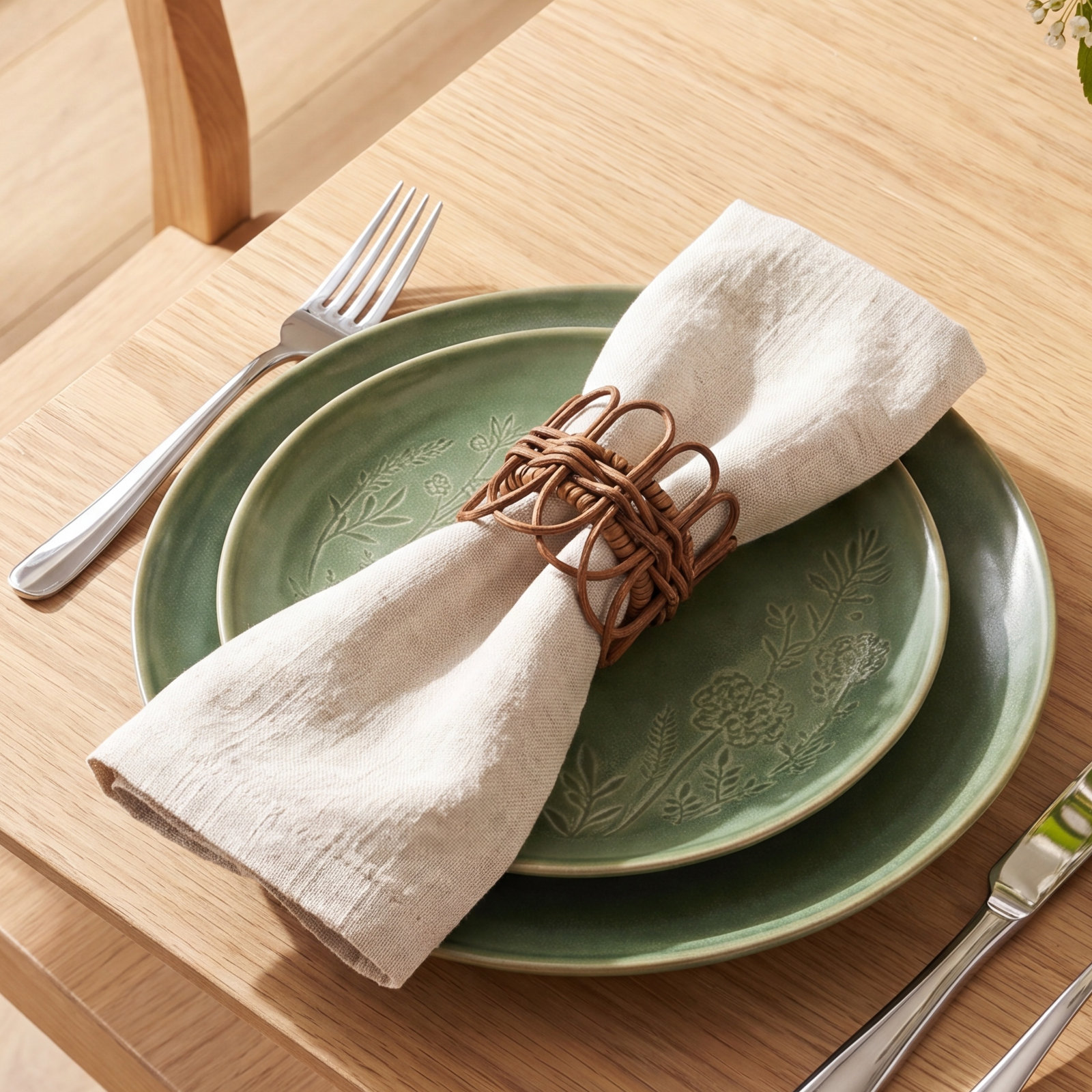 Hughie Rattan Napkin Rings, Brown