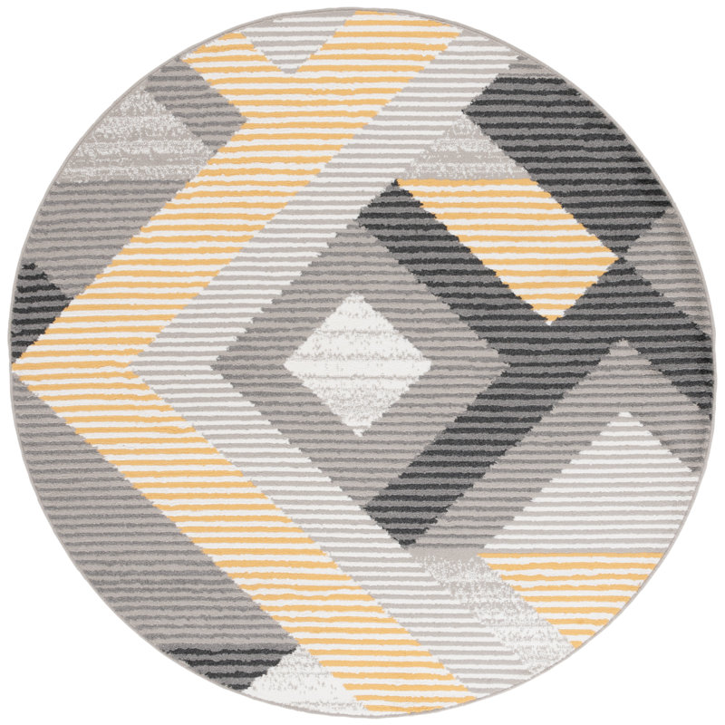 Tapis géométrique beige en polypropylène tissé à la machine Hergen, Rond 6 pi 7 po