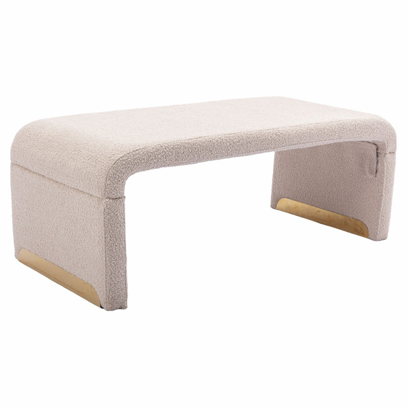 Dant Boucle Fabric Upholstered Bench Ottoman, Beige