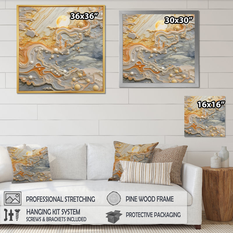 Crème astrologie marbrée nébuleuse IV - Formes abstraites, impressions sur toile, Cadre doré à une seule photo