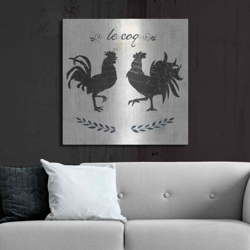 «Le Coq Silhouette Sq Words» par Courtney Prahl, art mural en métal, H 36 po x l 36 po
