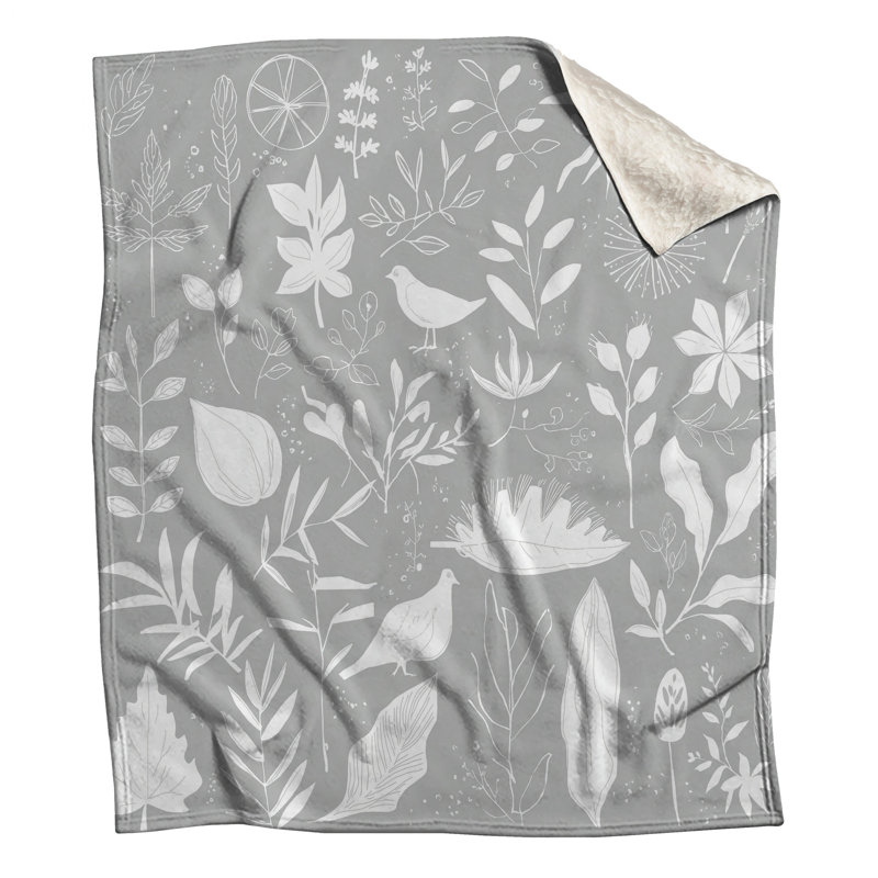 Couvertures blanches avec illustrations botaniques, L 50 po x H 60 po