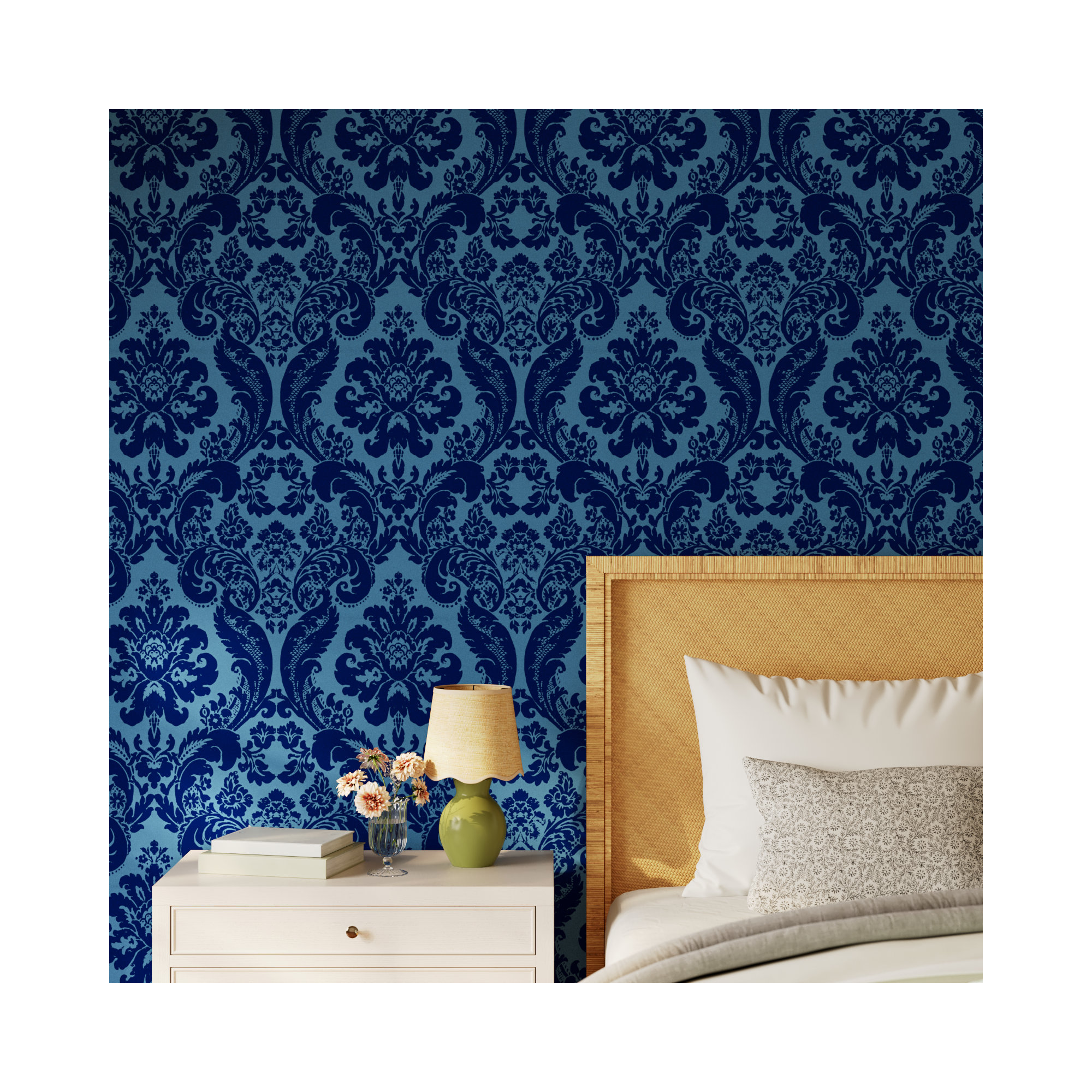 Melvin Damask Wallpaper, Blue