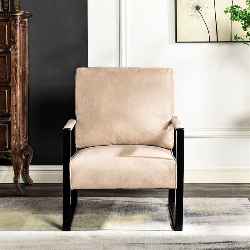 Chaise avec accoudoirs en microfibre Camel, Microfibre clair chameau