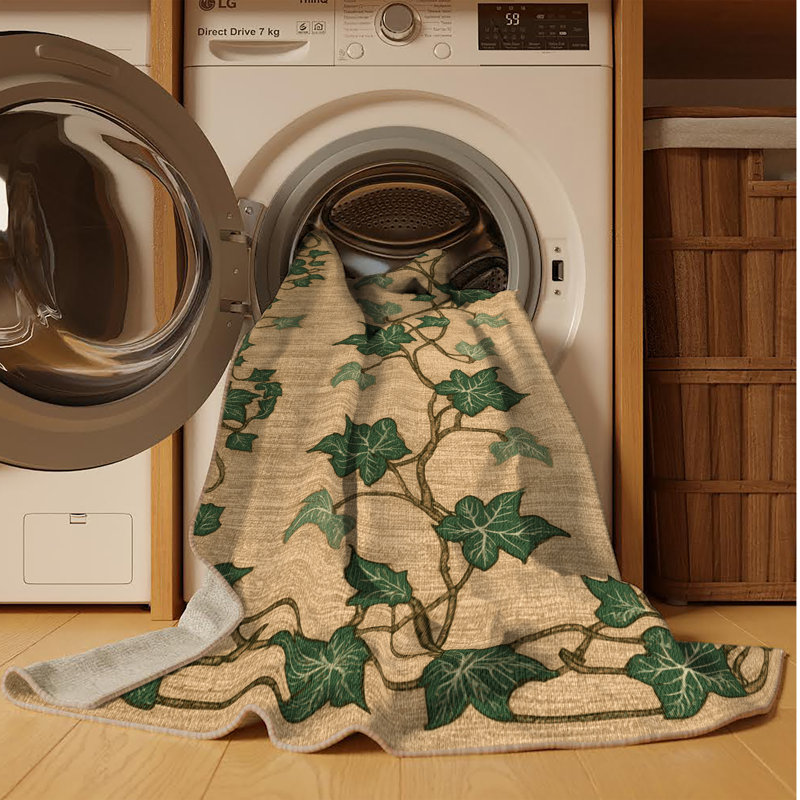 Machine Washable Botanical Beige Area Rug, Rectangle 2' x 3'