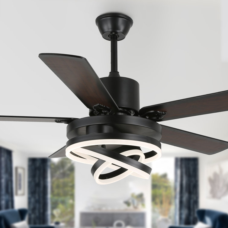 Eustolio 52'' DIY Shade Reversible Caged Ceiling Fan with Dimmable LED Light and Remote