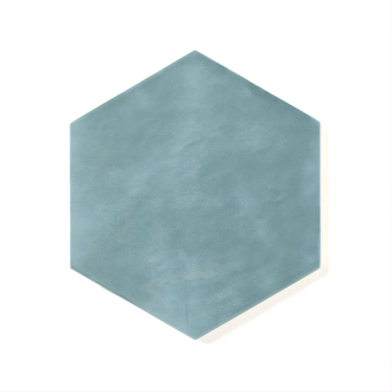 Maiolica Hexagon 7" x 8" Flat Ceramic Tile, Blue Steel